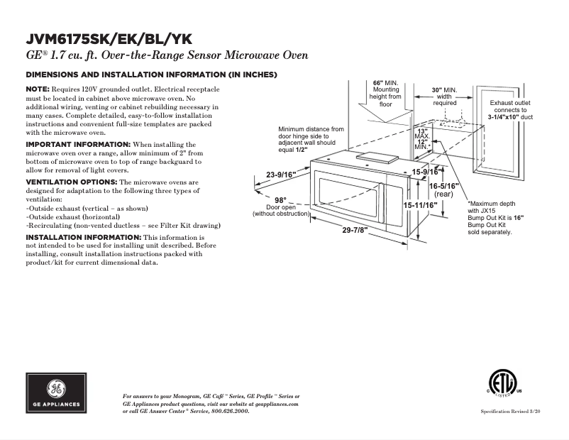 Página 1 del manual Ficha técnica GE JVM6175SKSS