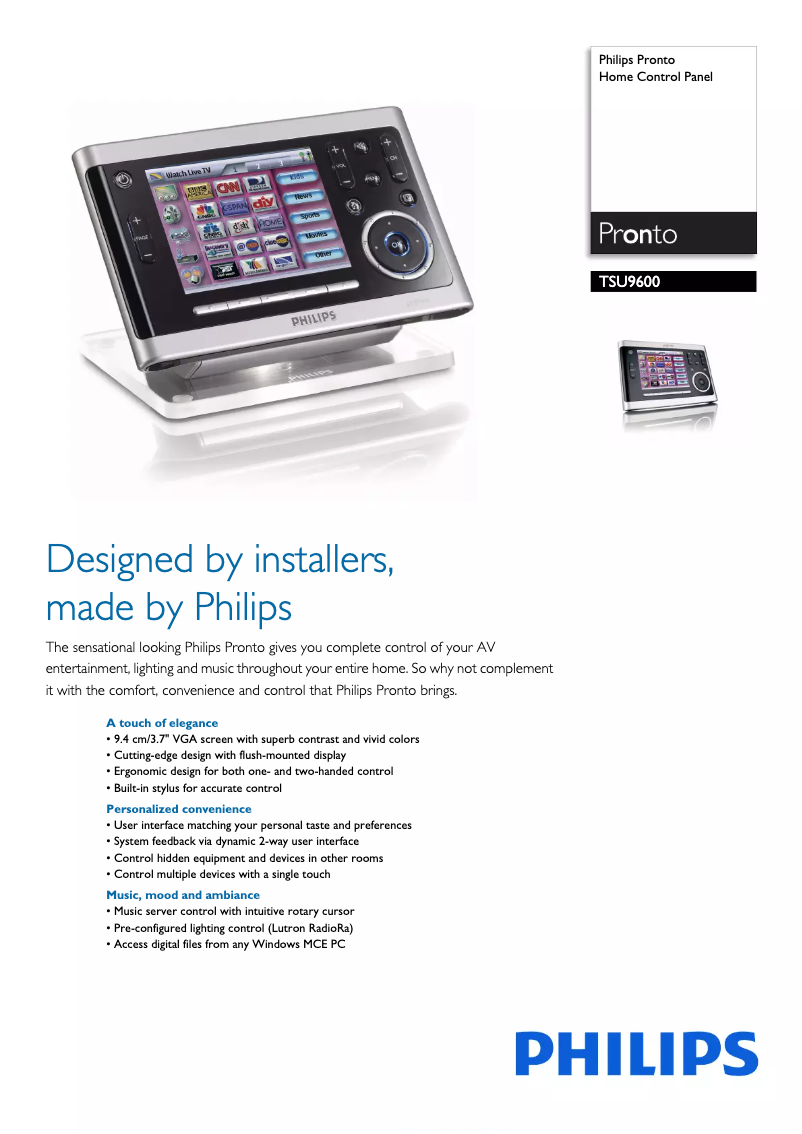 Página 1 del manual Ficha técnica Philips Pronto TSU9600
