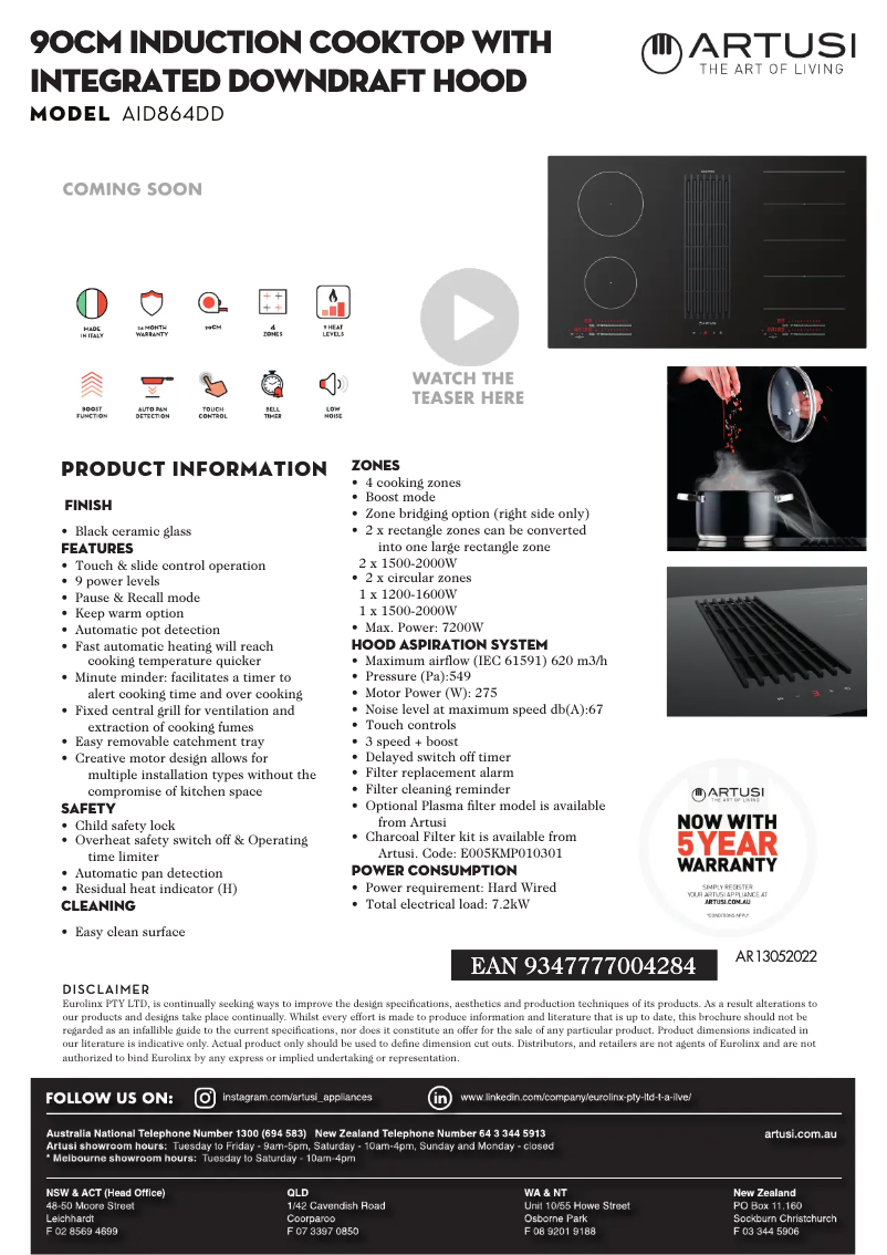 Page 1 of the manual Technical Sheet Artusi AID864DD