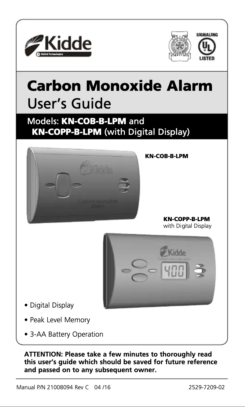 Page 1 de la notice Manuel utilisateur Kidde KN-COPP-B-LPM