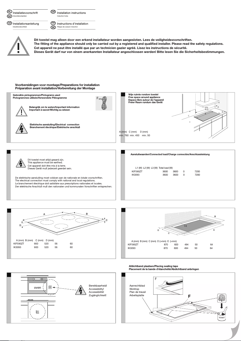 Page 1 de la notice Guide d'installation Etna KIF590ZT