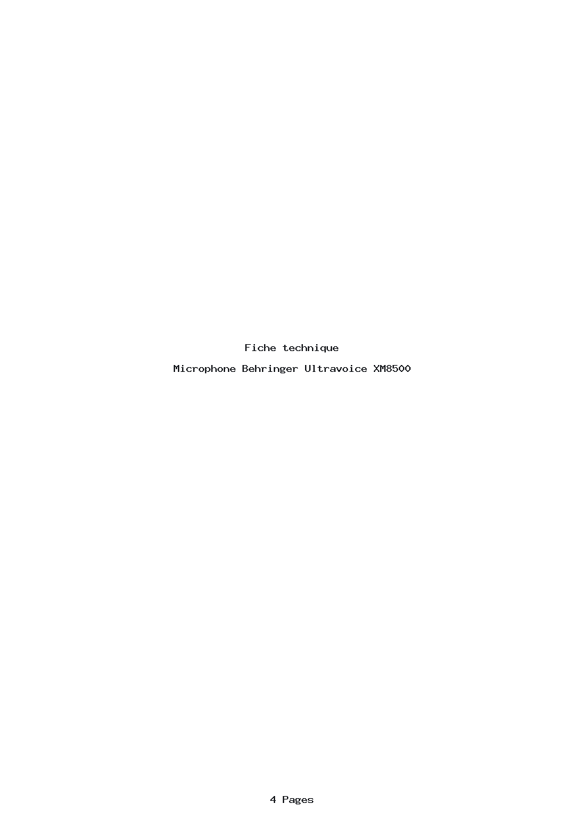 Page 1 de la notice Fiche technique Behringer Ultravoice XM8500