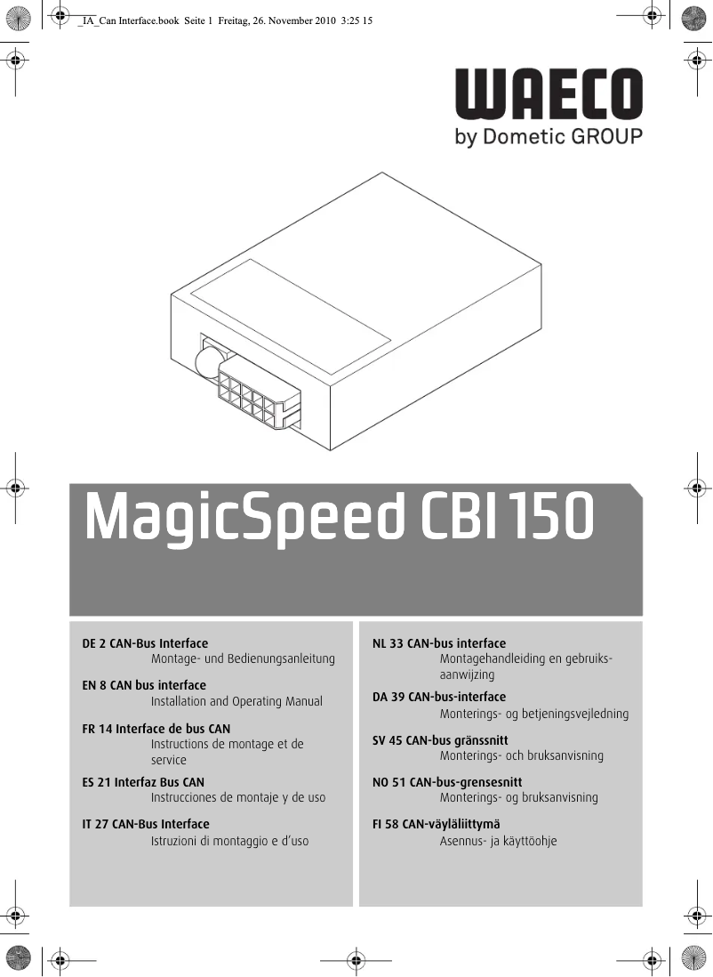 Page 1 de la notice Manuel utilisateur Waeco MagicSpeed CBI 150