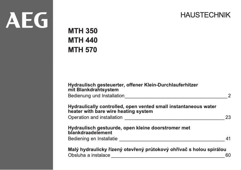 Page 1 de la notice Manuel utilisateur AEG MTH 350 OT