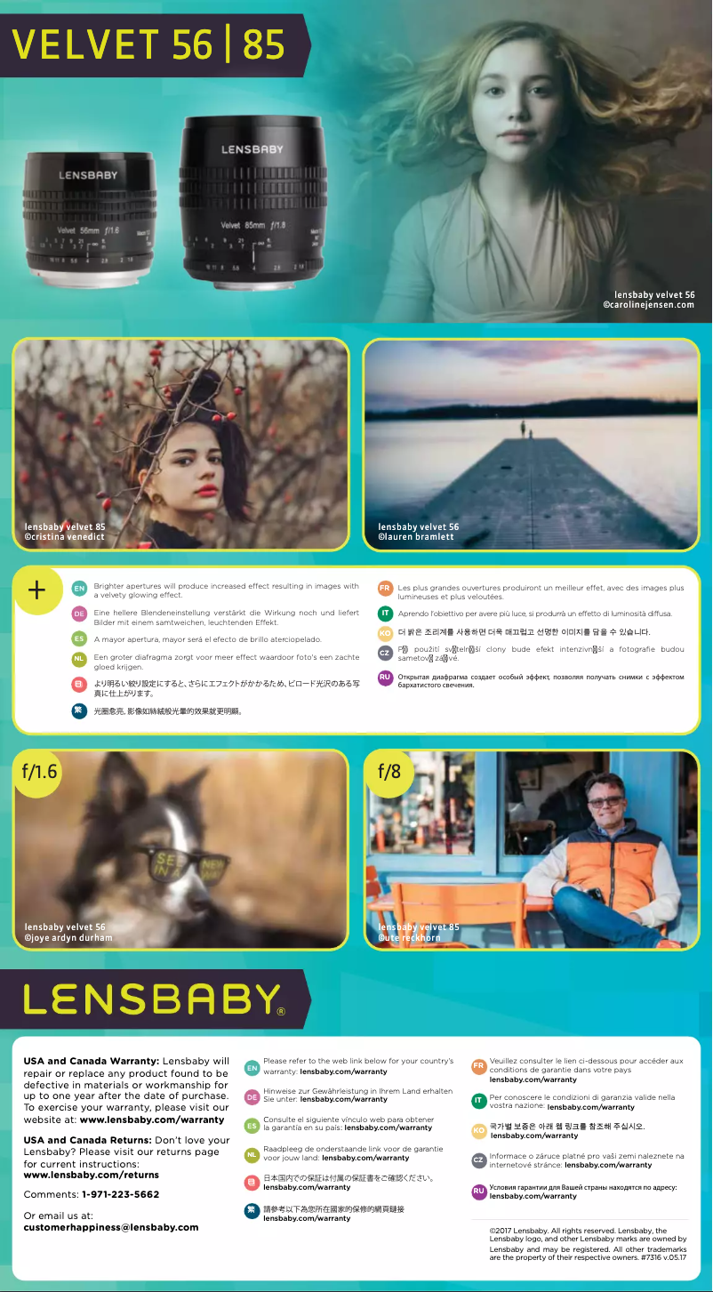 Página 1 del manual Manual de usuario Lensbaby Velvet 85