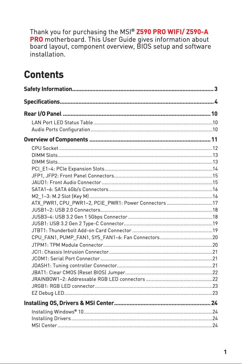 Página 1 del manual Manual de usuario MSI Z590-A PRO