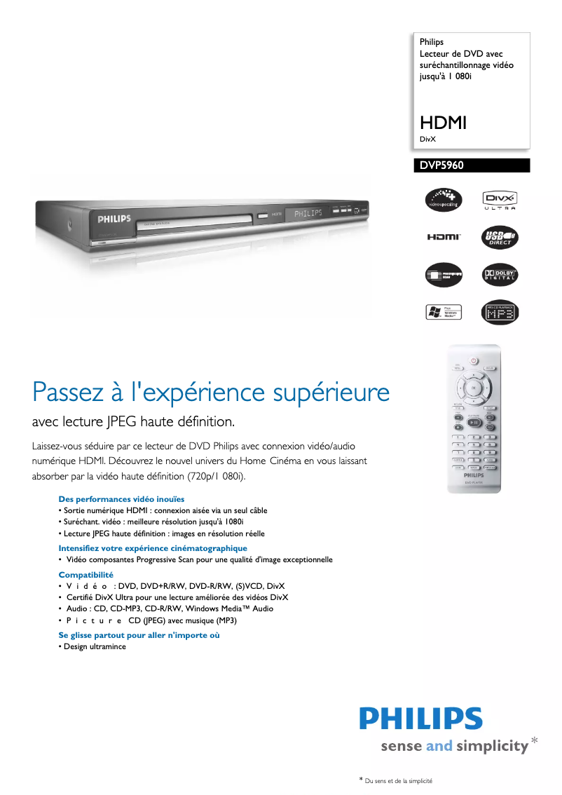 Página 1 del manual Ficha técnica Philips DVP5960