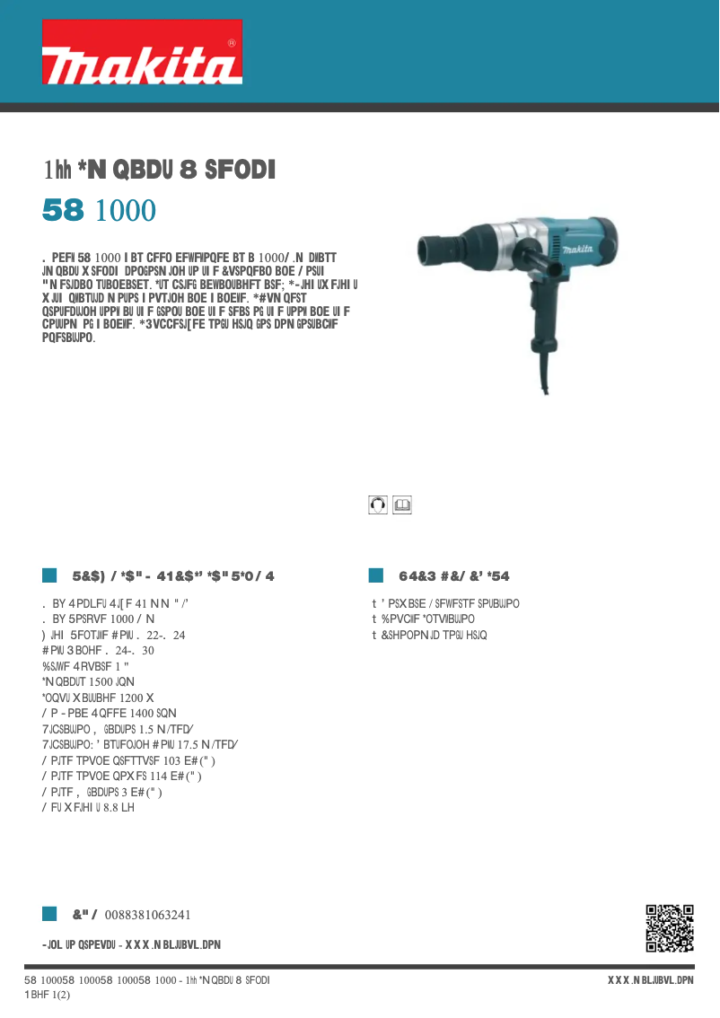 Page 1 de la notice Fiche technique Makita TW1000