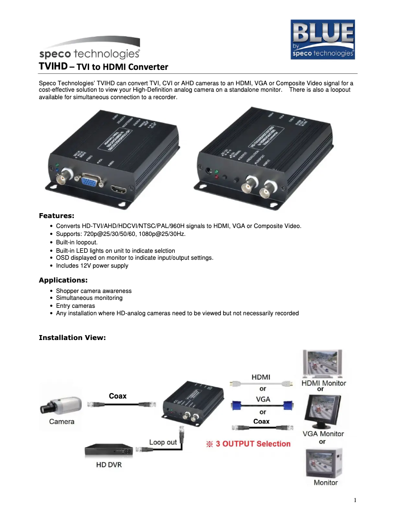 Page 1 of the manual User Manual Speco Technologies TVIHD