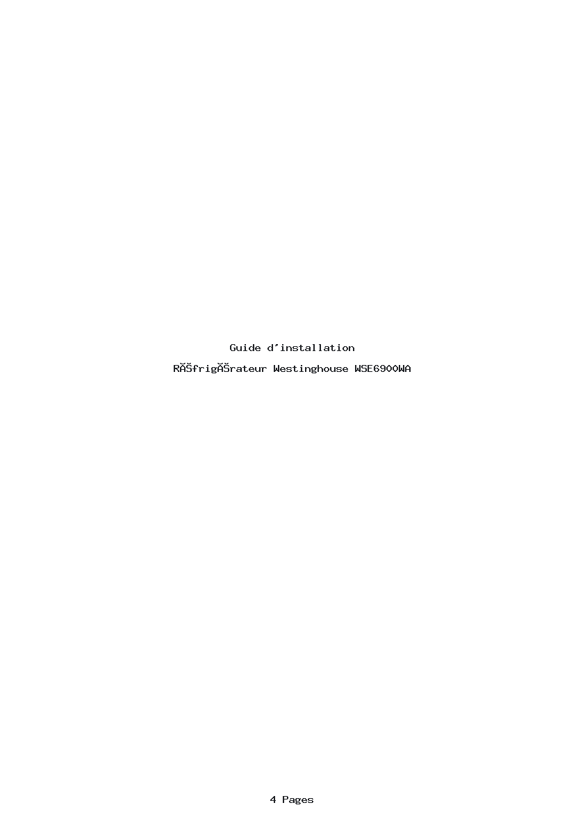 Page 1 de la notice Guide d'installation Westinghouse WSE6900WA