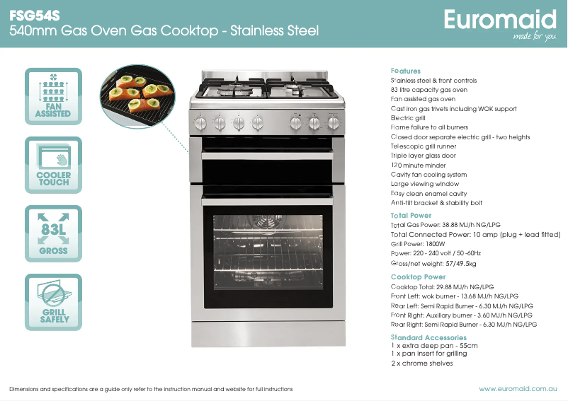 Page 1 de la notice Fiche technique Euromaid FSG54S