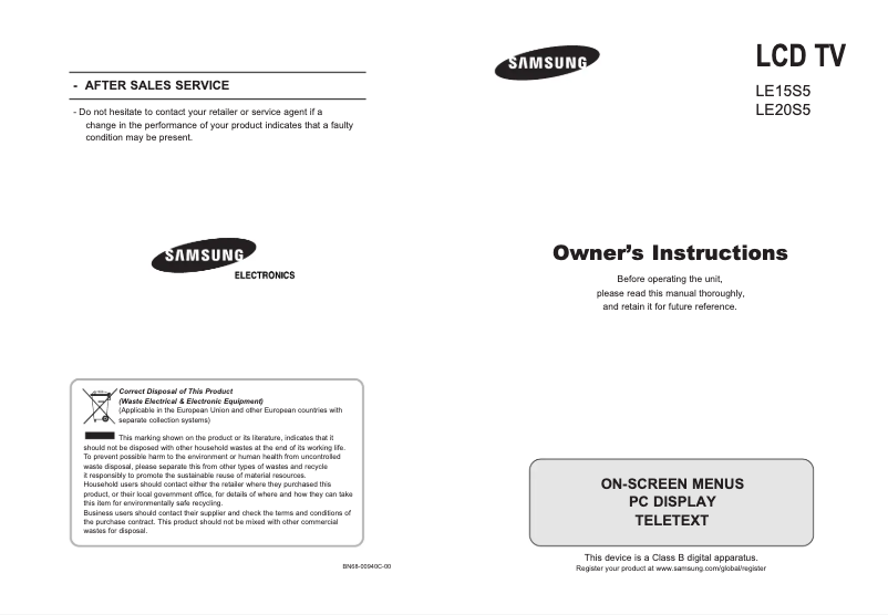 Página 1 del manual Manual de usuario Samsung LE20S51BP