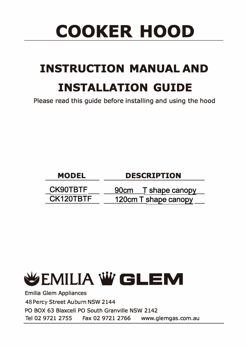 Page 1 de la notice Manuel utilisateur Glem Gas CK90TBTF