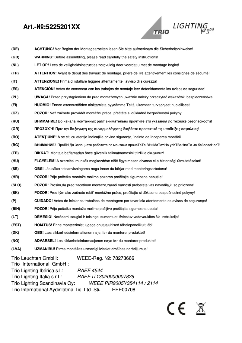 Page 1 de la notice Manuel utilisateur Trio Lighting Vario 522520101