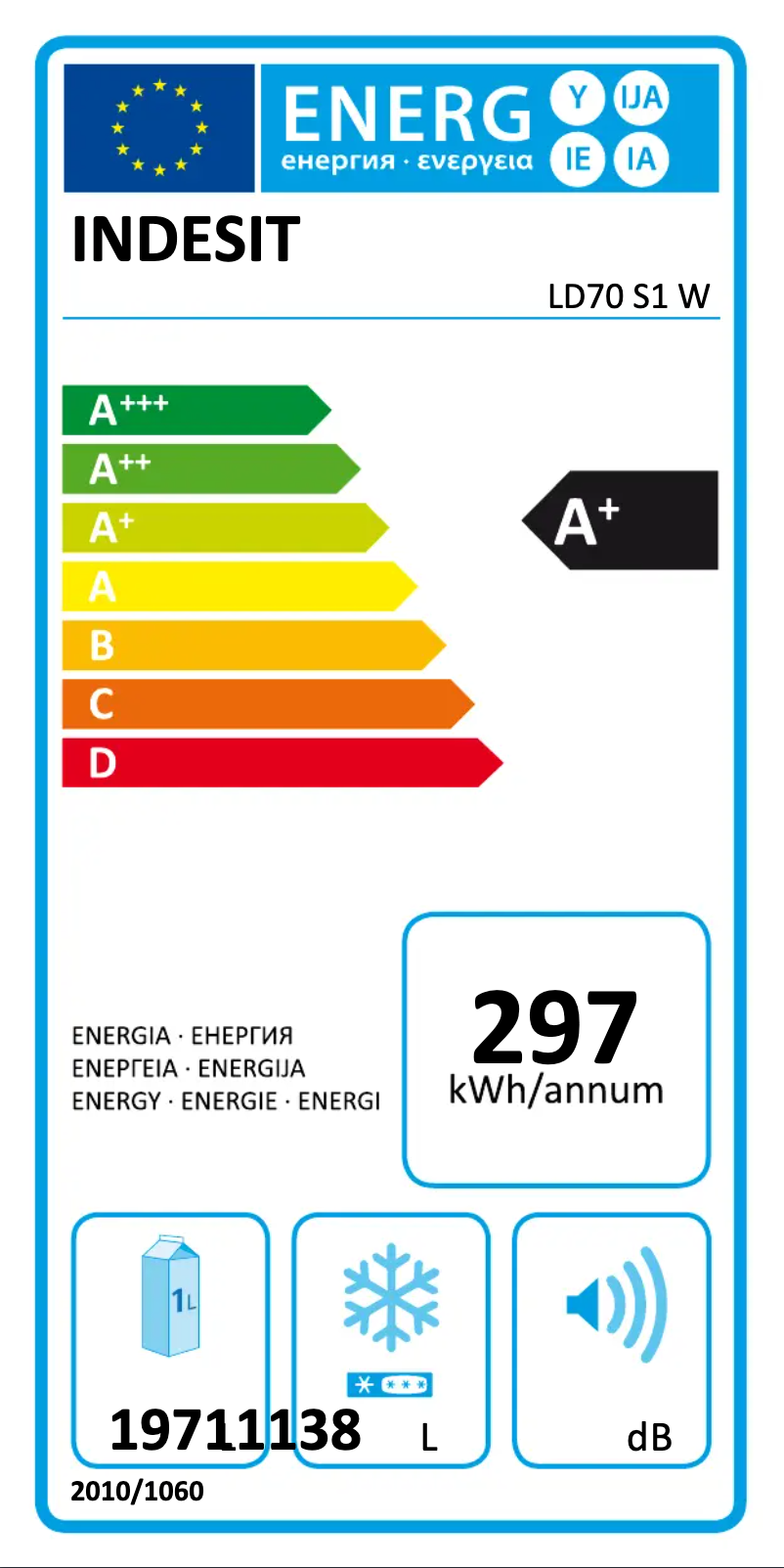 Page n°1 - Label énergétique Indesit LD70 S1 W