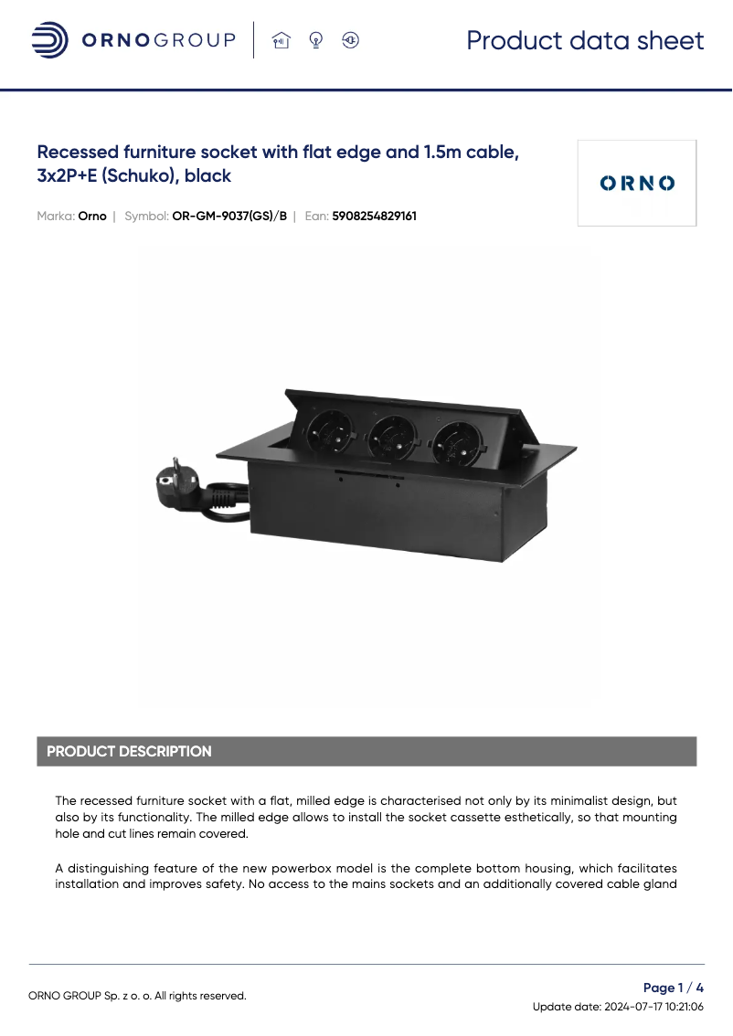 Page 1 de la notice Fiche technique ORNO OR-GM-9037