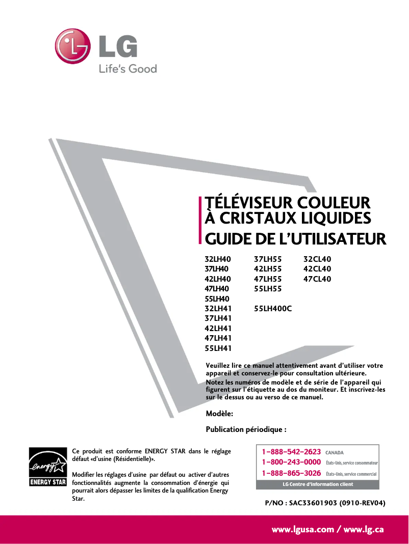 Page 1 de la notice Manuel utilisateur LG 47LH41