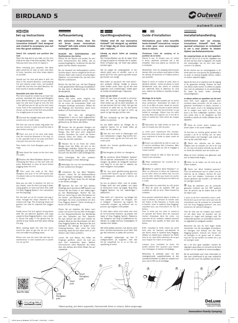 Page 1 de la notice Manuel utilisateur Outwell DeLuxe Green Birdland 5