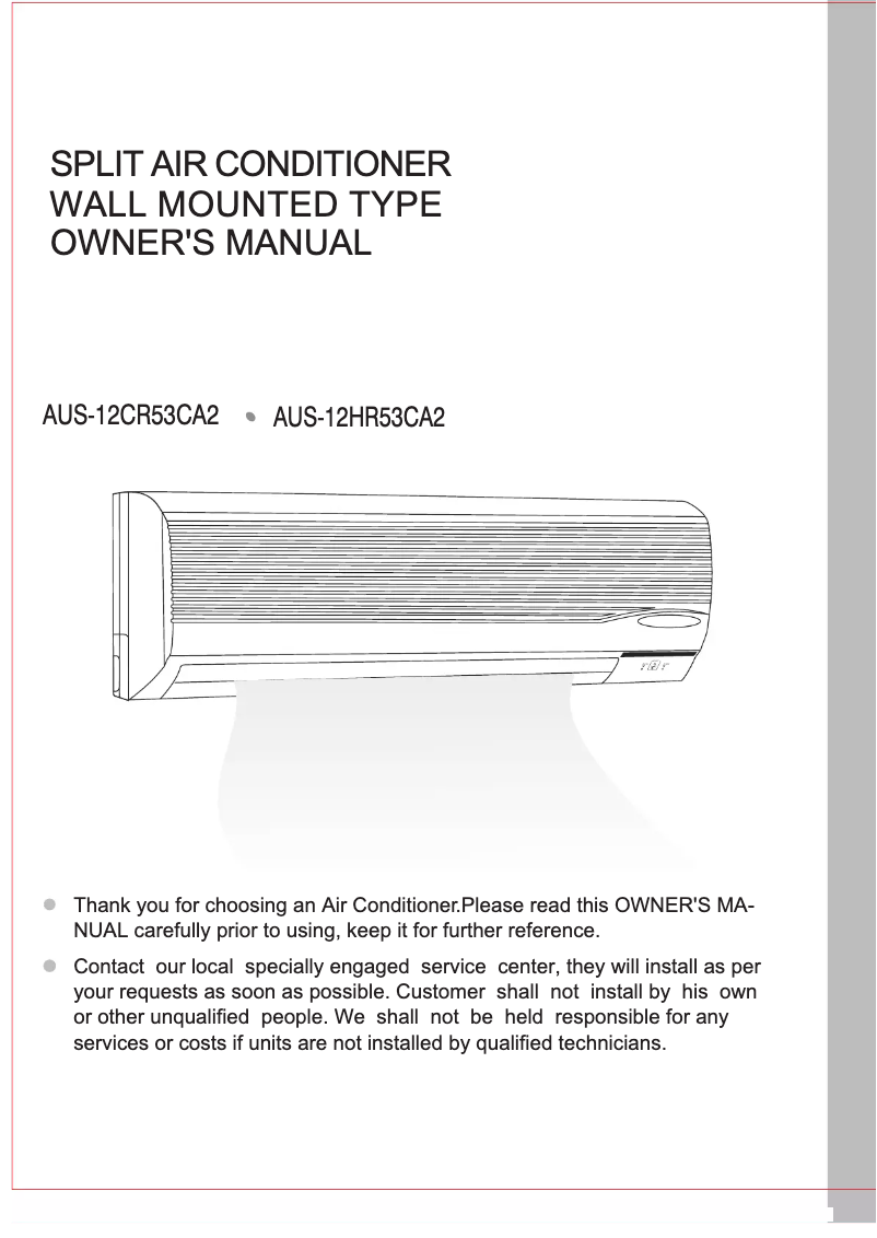 Page 1 de la notice Manuel utilisateur Galanz AUS-12CR53CA2