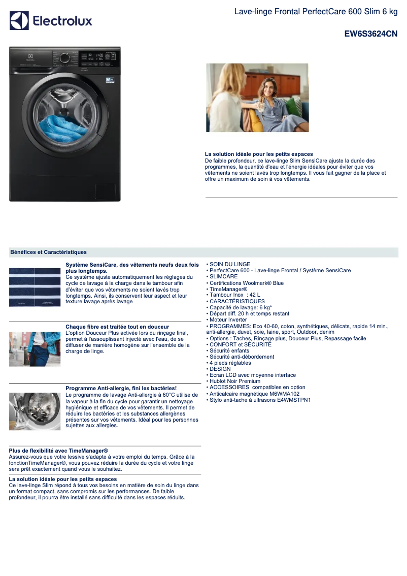 Página 1 del manual Ficha técnica Electrolux EW6S3624CN