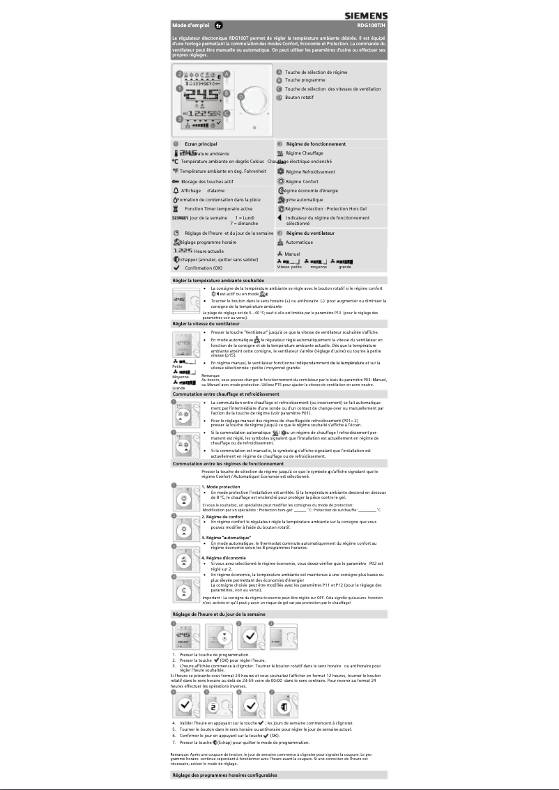 Page 1 de la notice Manuel utilisateur Siemens RDG100T