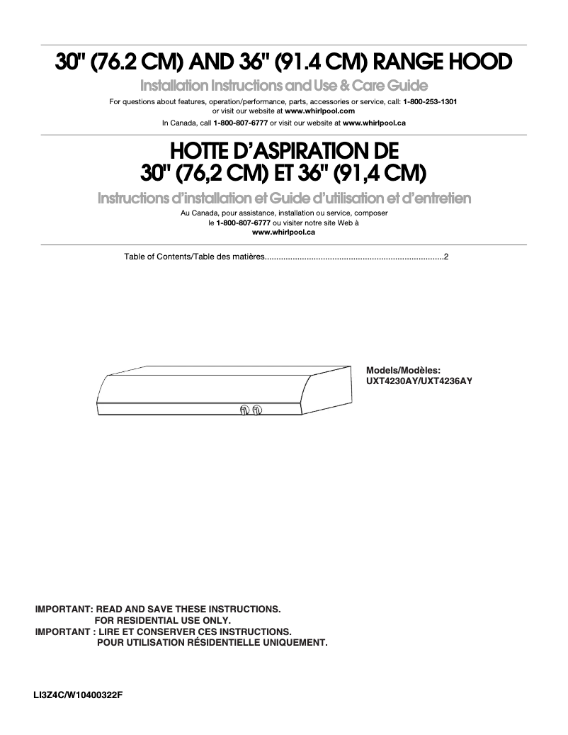 Page 1 de la notice Guide d'installation KitchenAid UXT4236AYS