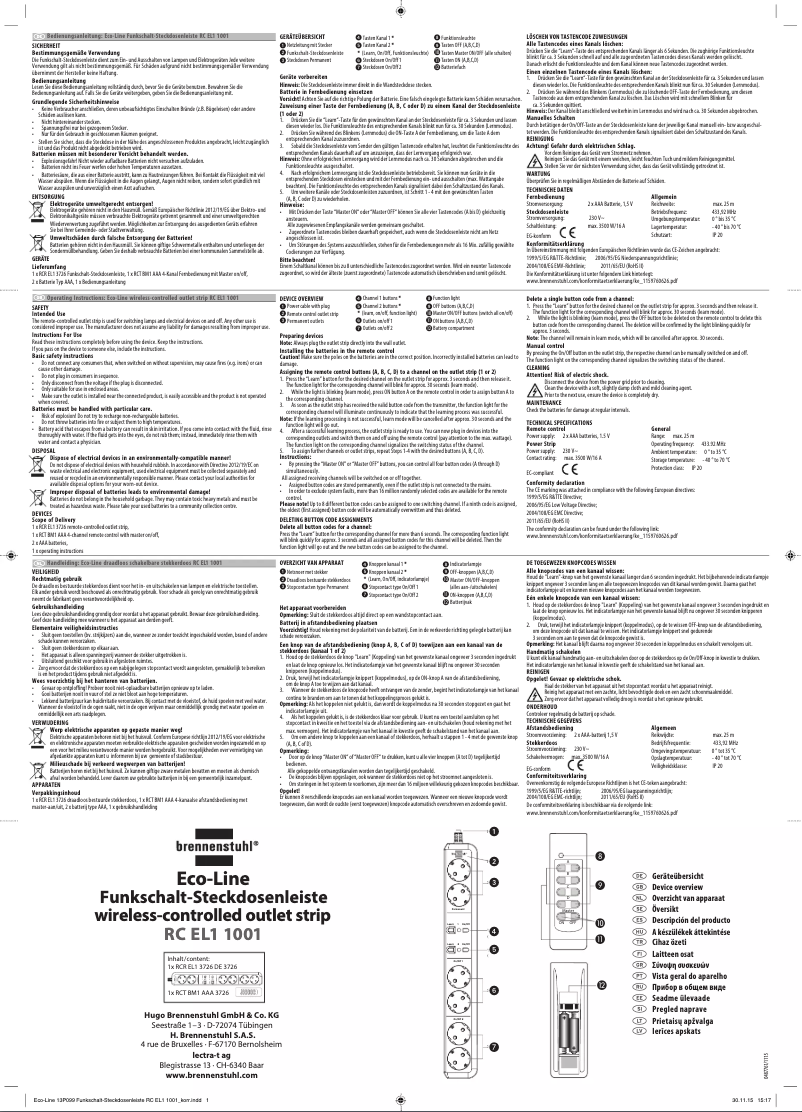 Page 1 de la notice Manuel utilisateur Brennenstuhl RC EL1 1001