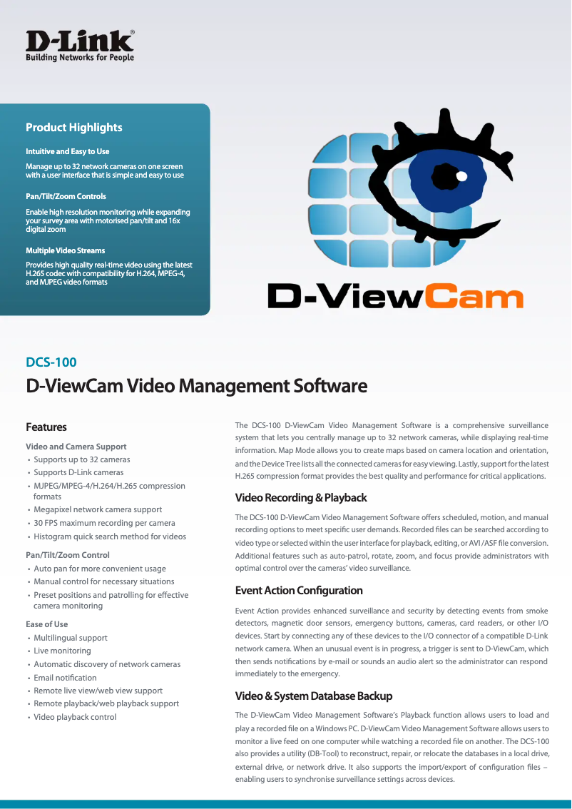 Page 1 de la notice Fiche technique D-Link DCS-100