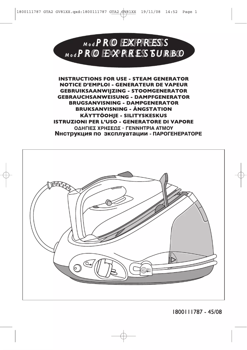 Page 1 de la notice Manuel utilisateur Tefal GV8150Z0