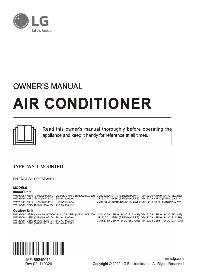 Page 1 de la notice Manuel utilisateur LG VM122C6A