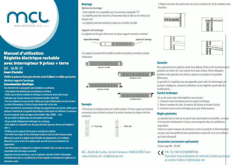 Page 1 de la notice Manuel utilisateur MCL 9A/RE-9T