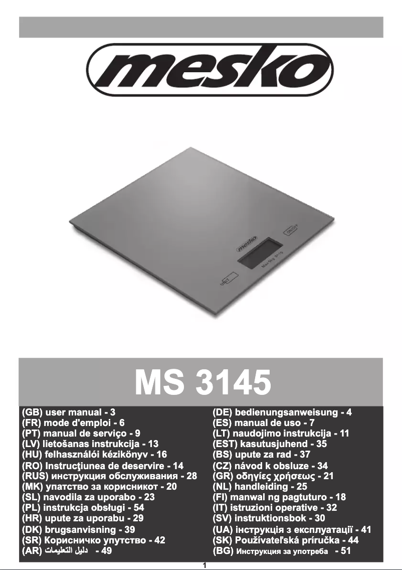 Page 1 de la notice Manuel utilisateur Mesko MS 3145