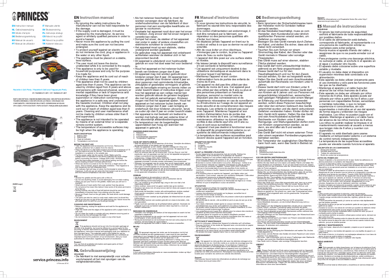 Page 1 de la notice Manuel utilisateur Princess Raclette 4 Grill Party 162800