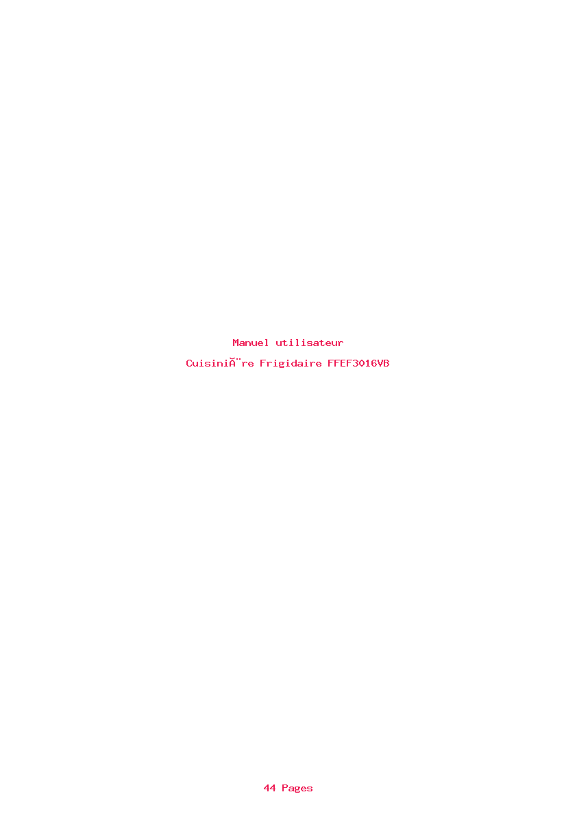 Page 1 de la notice Manuel utilisateur Frigidaire FFEF3016VB