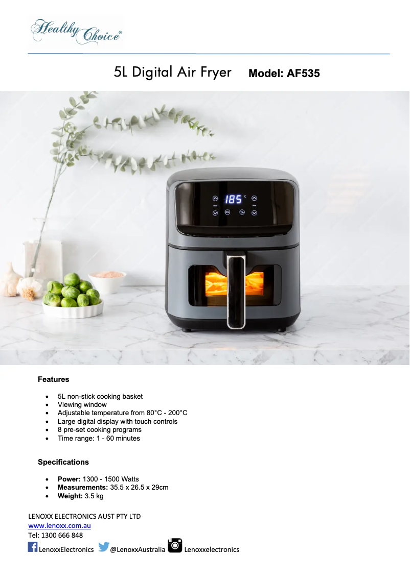 Page 1 de la notice Fiche technique Healthy Choice AF535