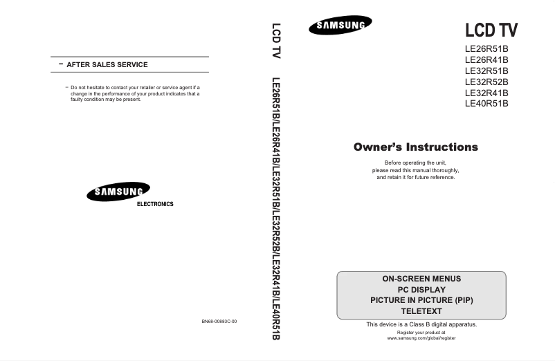 Page 1 de la notice Manuel utilisateur Samsung LE32R51B