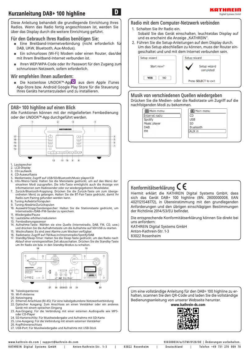 Page 1 de la notice Manuel utilisateur Kathrein DAB+ 100 highline