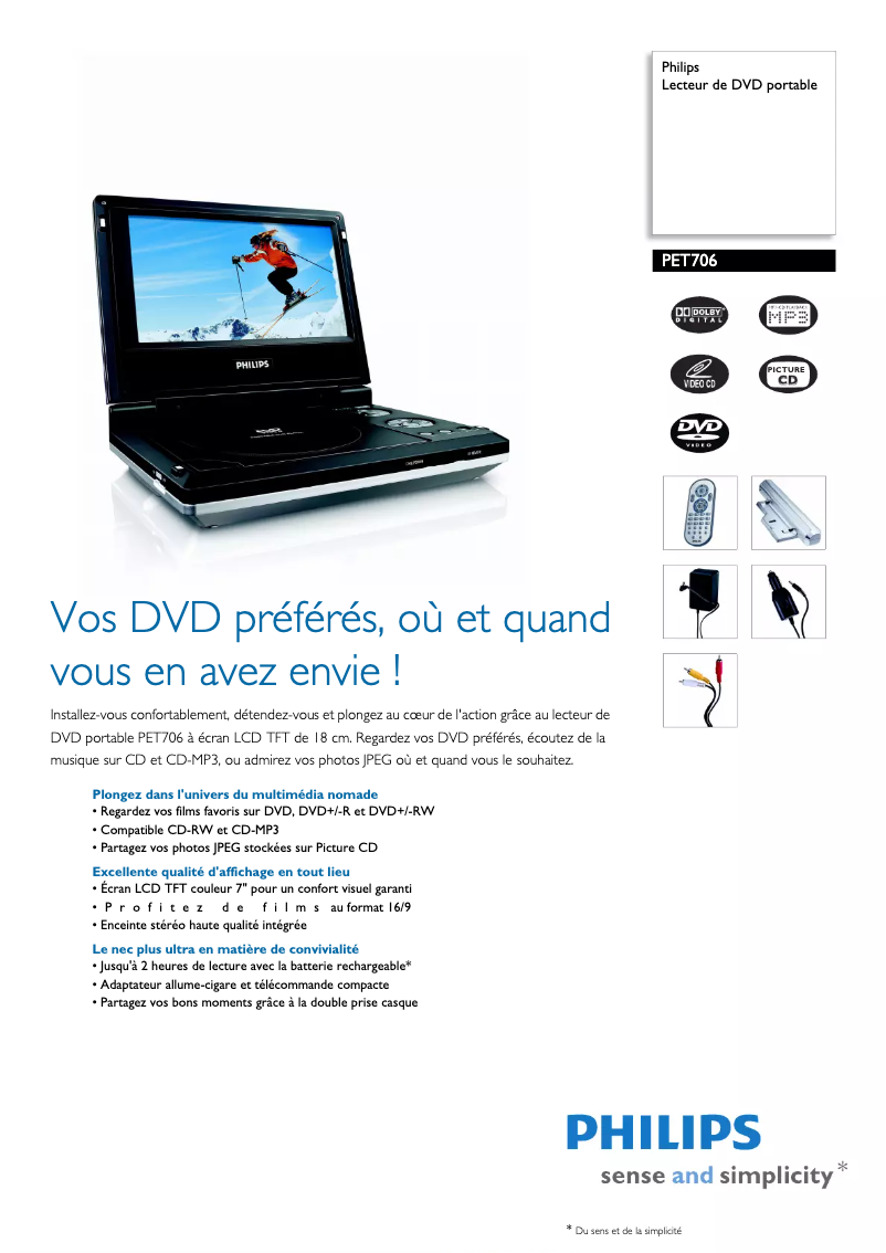 Page 1 of the manual Technical Sheet Philips PET706