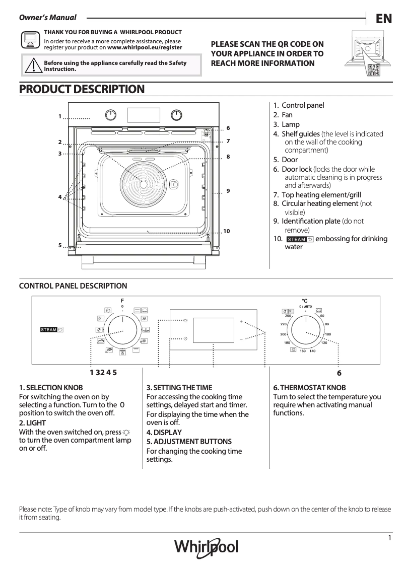 Página 1 del manual Manual de uso y mantenimiento Whirlpool OMSR58RU0SX