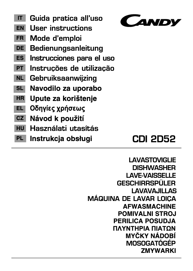 Page 1 de la notice Manuel utilisateur Candy CDI 2D52