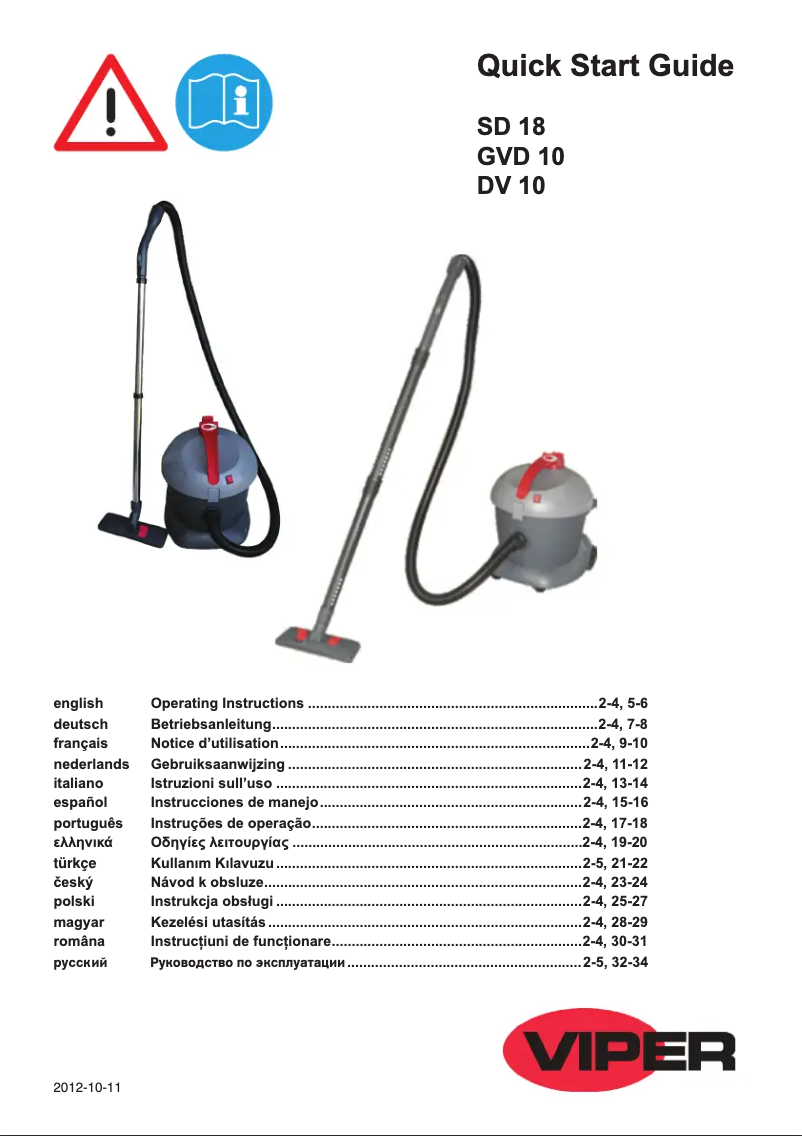Page 1 de la notice Manuel utilisateur Nilfisk Viper SD18