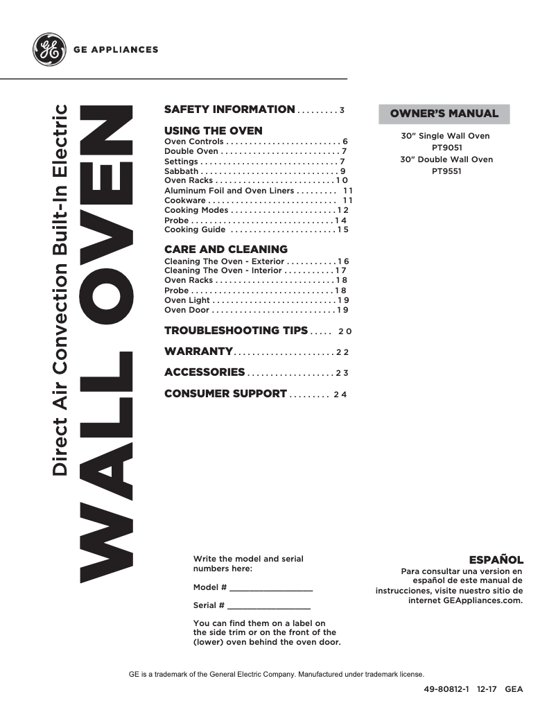 Página 1 del manual Manual de uso y mantenimiento GE Profile PT9051BLTS