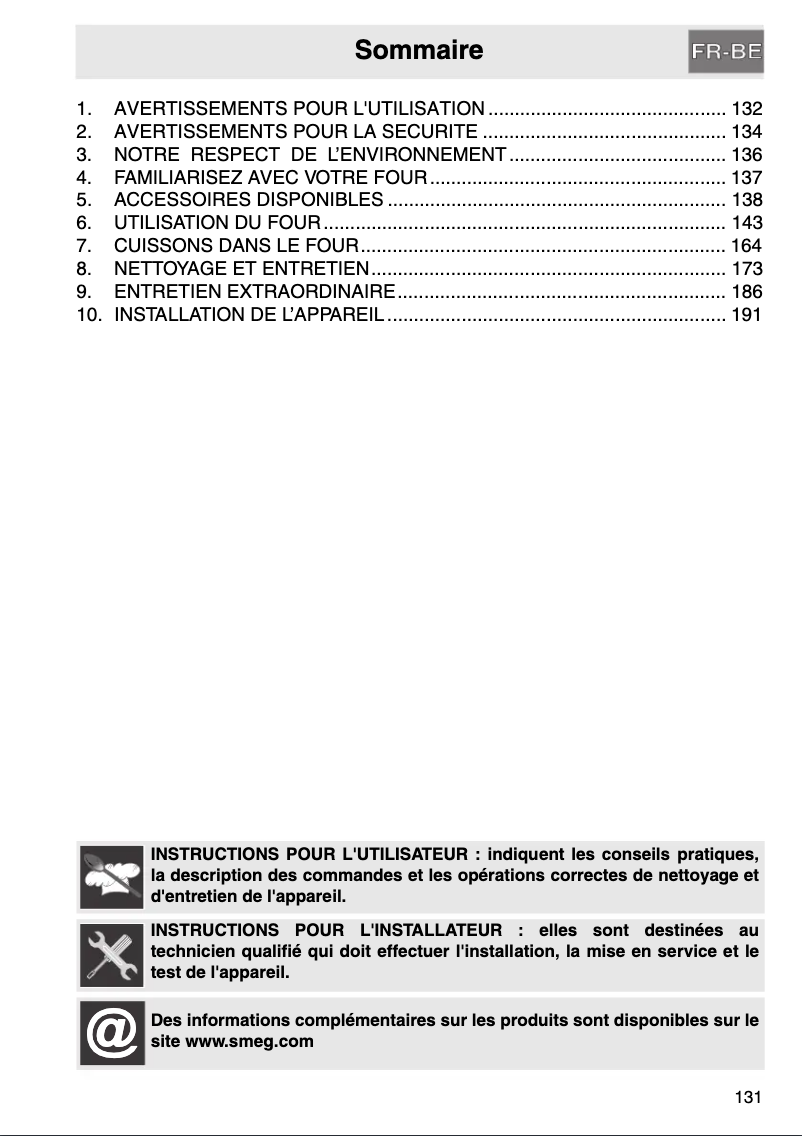Page 1 de la notice Manuel utilisateur Smeg SC112-8