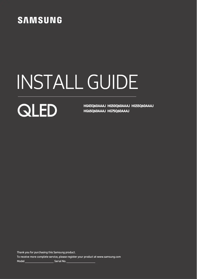 Page 1 de la notice Guide d'installation Samsung HG65Q60AAAJ