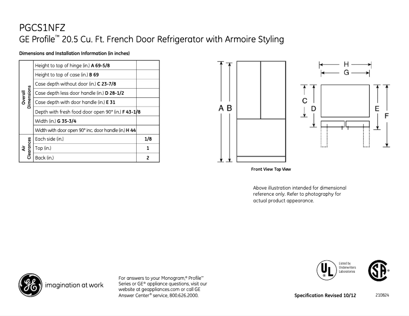 Page n°1 - Fiche technique GE PGCS1NFZSS