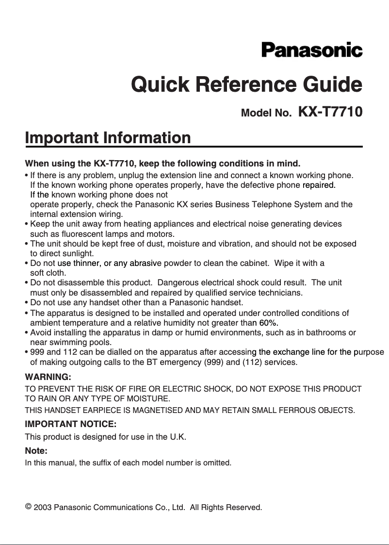 Imagen de la primera página del manual del dispositivo KX-T7710