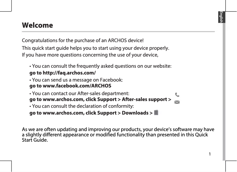 Page 1 of the manual User Manual Archos 50e Neon
