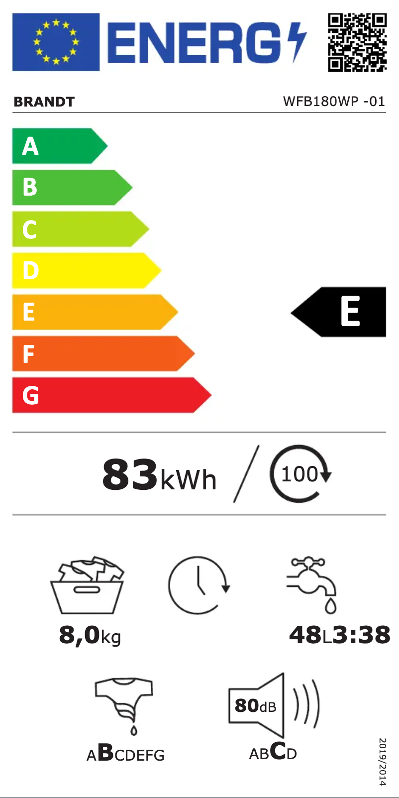 Page 1 de la notice Manuel utilisateur Brandt WFB180WP