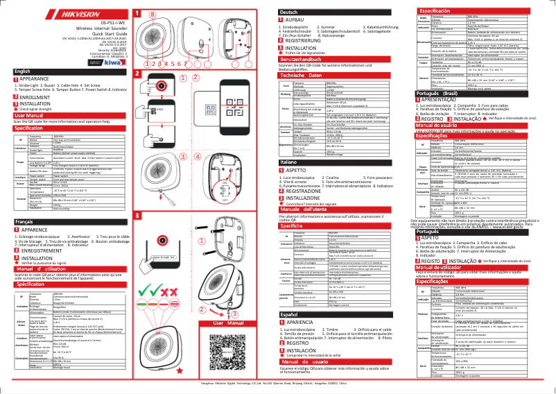 Page 1 de la notice Guide de démarrage rapide Hikvision DS-PS1-I-WE