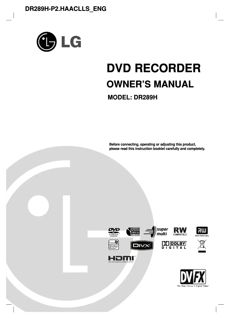 Page 1 de la notice Manuel utilisateur LG DR289H